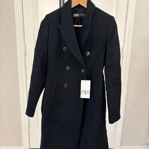 Zara Black Double-Breasted Coat – XS – New With Tags – Retail $129